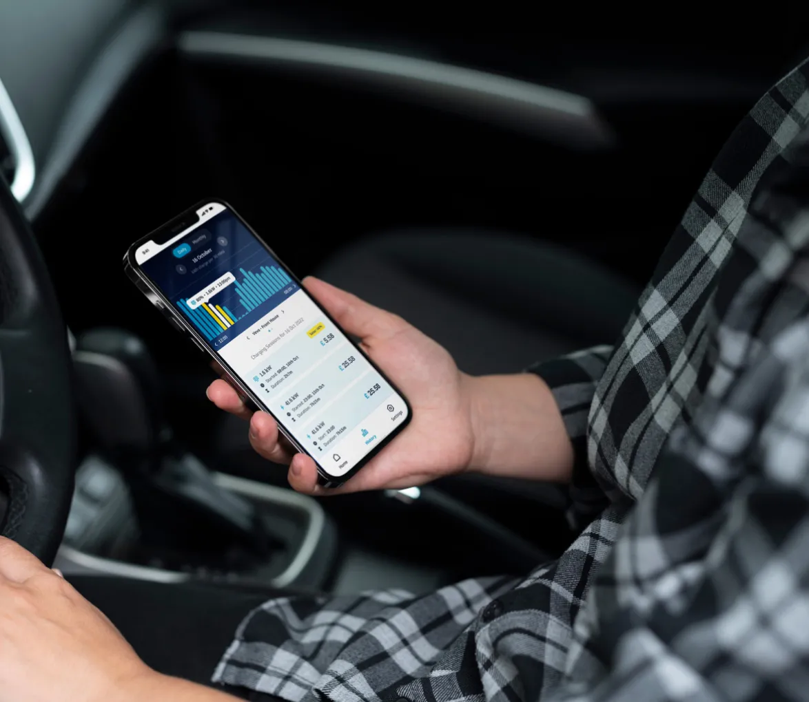 man looking at veva app
