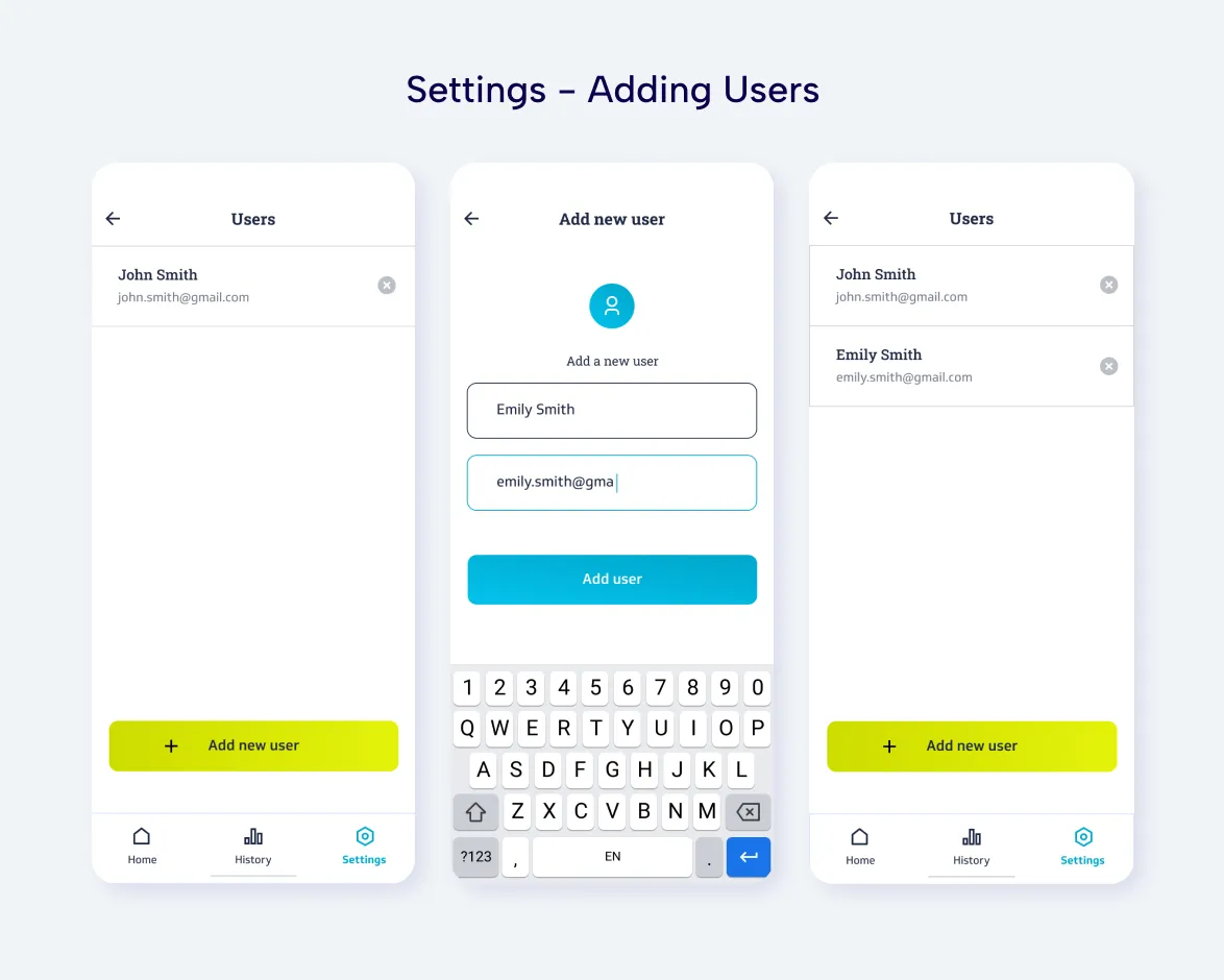 charger settings UI screens