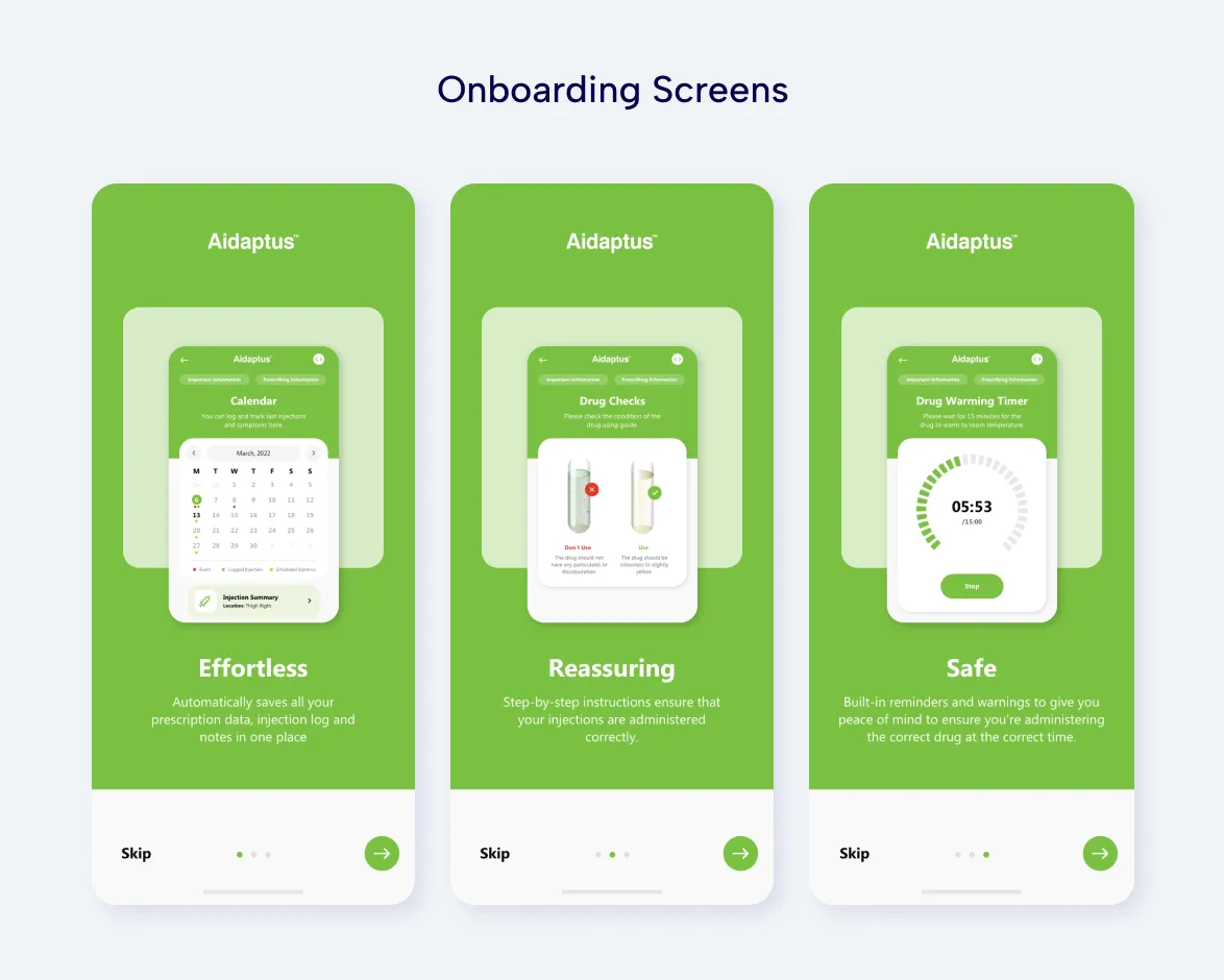aidaptus onboarding screens