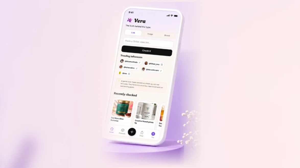 Vera app on a phone, showing the link checker and recently checked products